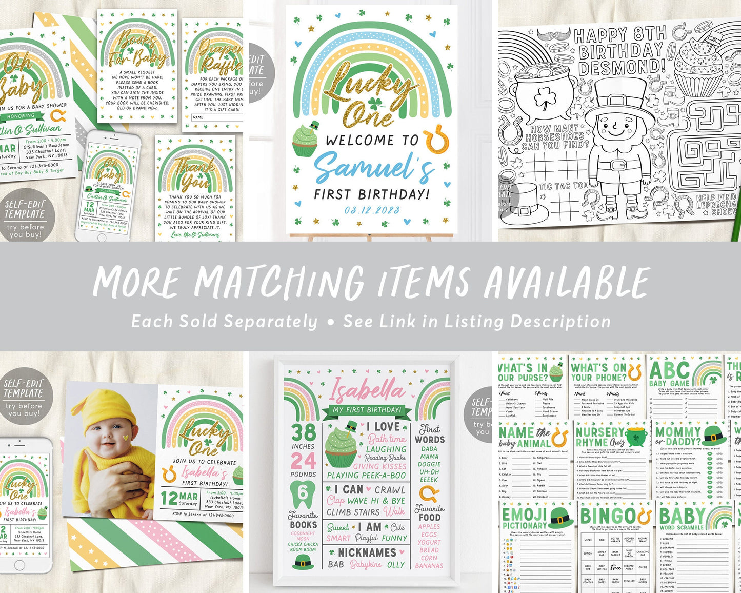 St Patricks Day Rainbow Baby Shower Invitation Editable Template, Oh Baby Gender Neutral Unisex Shamrock Invite Evite, Little Lucky Charm