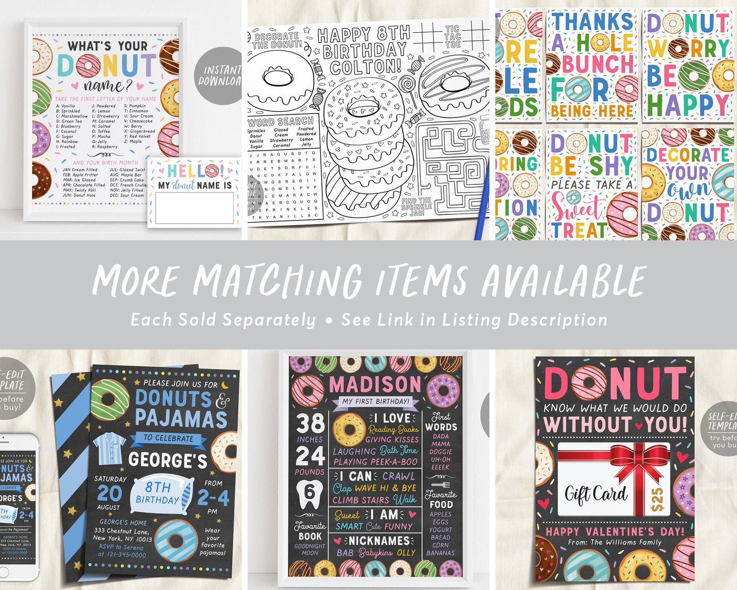 Donut Birthday Party Coloring Placemat For Kids Editable Template, Sweet One Candy Coloring Page Activity Sheet Table Mat Printable Games