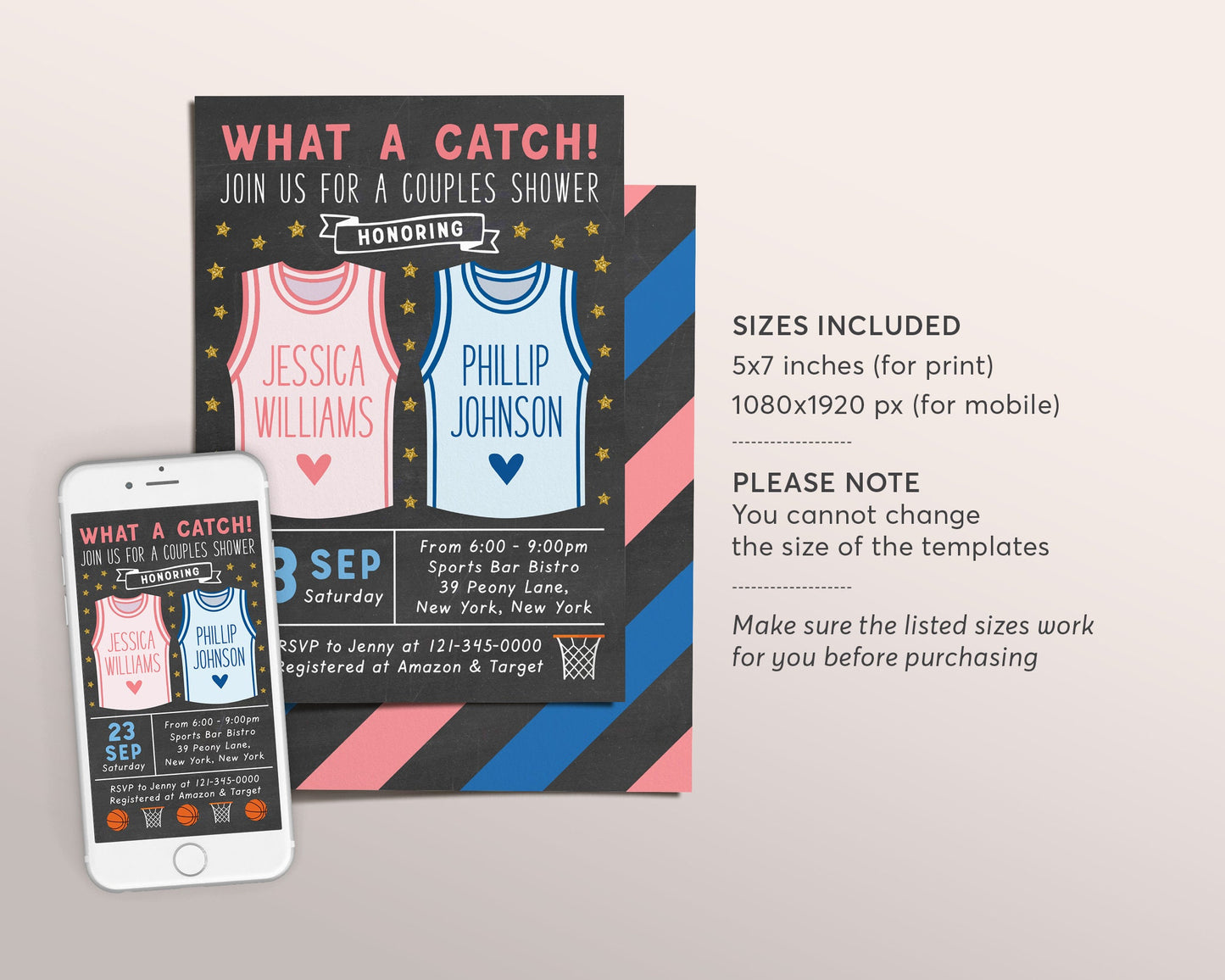 Basketball Couples Shower Invite Editable Template, Basketball Themed Wedding Invitation Printable, Sports Couple Bridal Shower Tickets