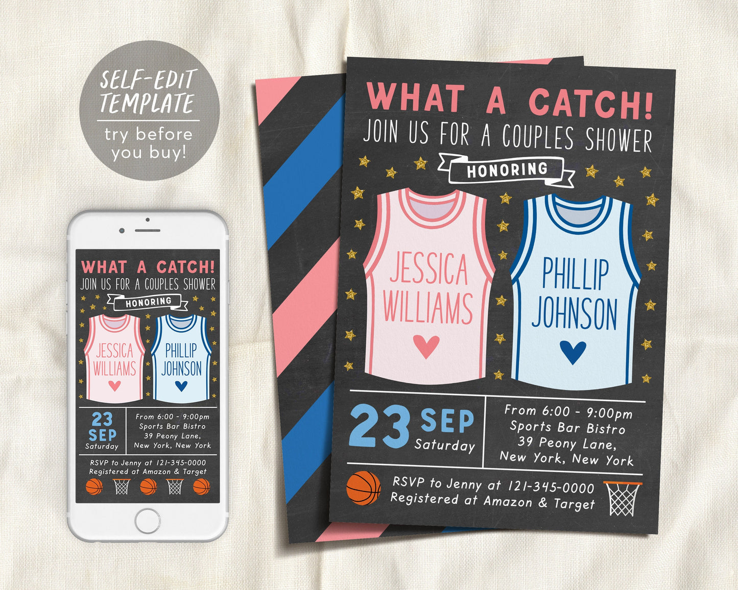 Basketball Couples Shower Invite Editable Template, Basketball Themed Wedding Invitation Printable, Sports Couple Bridal Shower Tickets