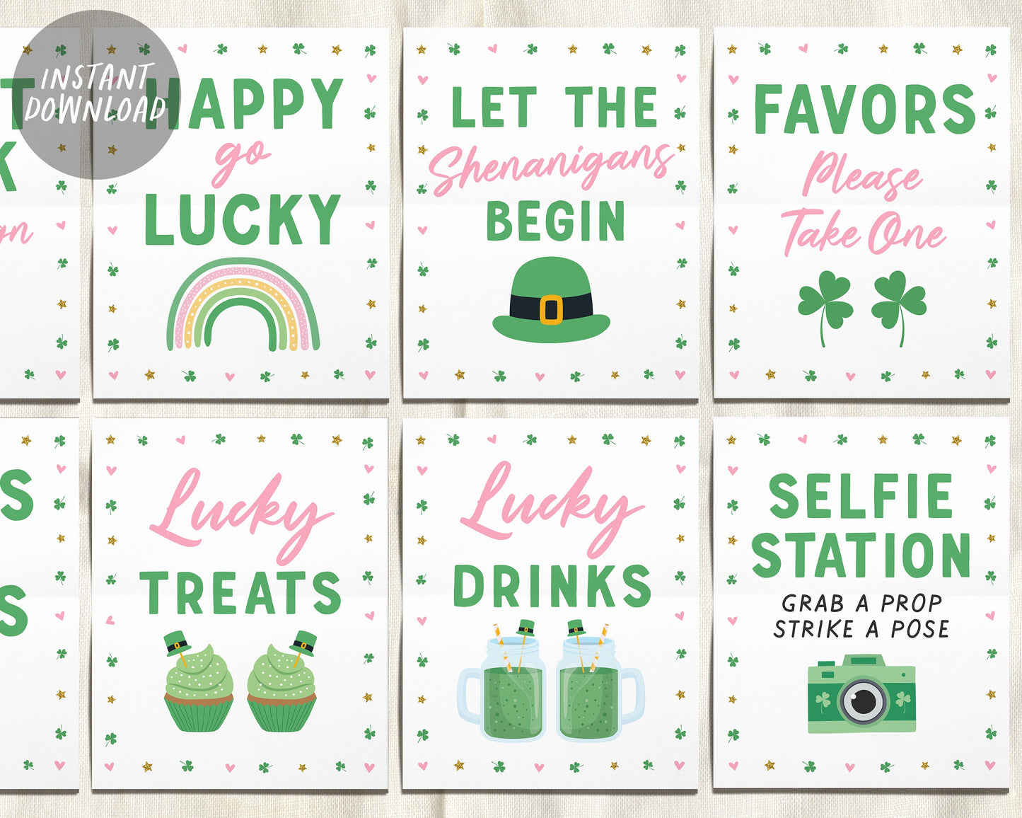 St. Patrick's Day Favors Table Sign Printable, Shamrock Birthday Party Baby Shower Decor, Cards and Gifts, Irish Shenanigans, Saint Patty's
