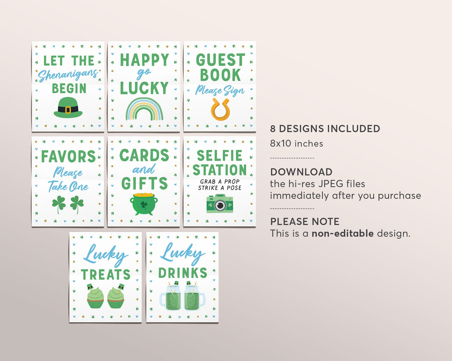 St. Patrick's Day Favors Table Sign Printable, Shamrock Birthday Party Baby Shower Decor, Cards and Gifts, Irish Shenanigans, Saint Patty's