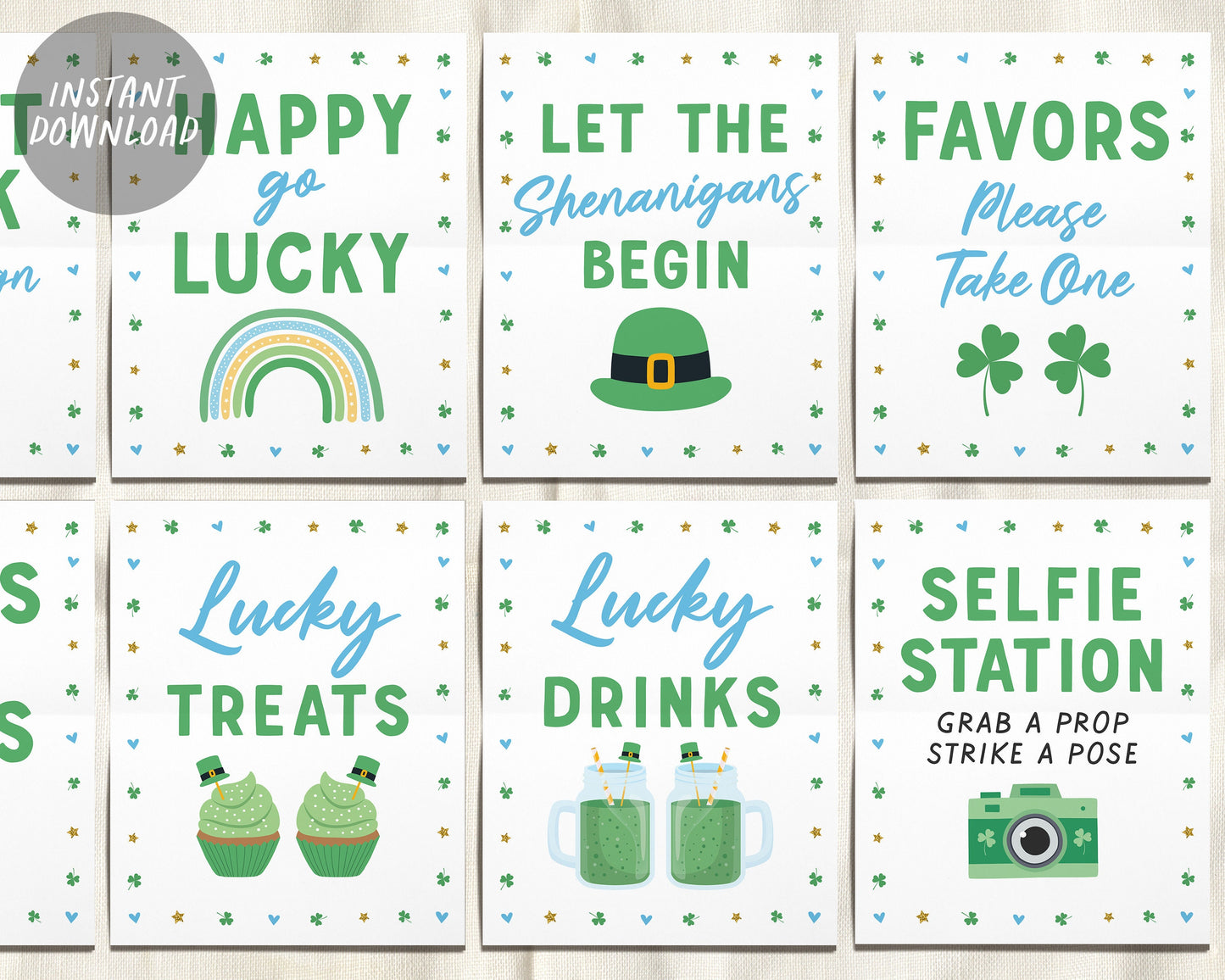 St. Patrick's Day Favors Table Sign Printable, Shamrock Birthday Party Baby Shower Decor, Cards and Gifts, Irish Shenanigans, Saint Patty's