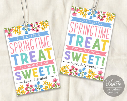 Spring Treat Gift Tag Editable Template, Springtime Thank You Floral Easter Basket Candy Treat Favor Tags Label Appreciation Printable