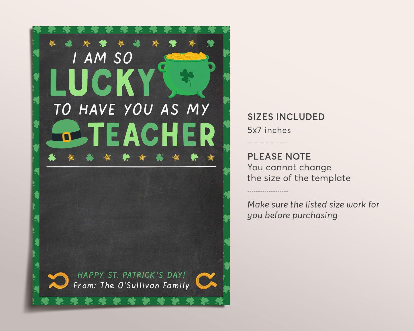 St. Patrick's Day Coffee Gift Card Holder Editable Template, Teacher Appreciation Nurse Staff Client Babysitter PTO, Lucky To Have You As
