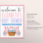 Bunny Baby Shower Welcome Sign Editable Template, Easter Bunny Rabbit Spring Themed Shower Sign Sprinkle Poster Signage Decorations