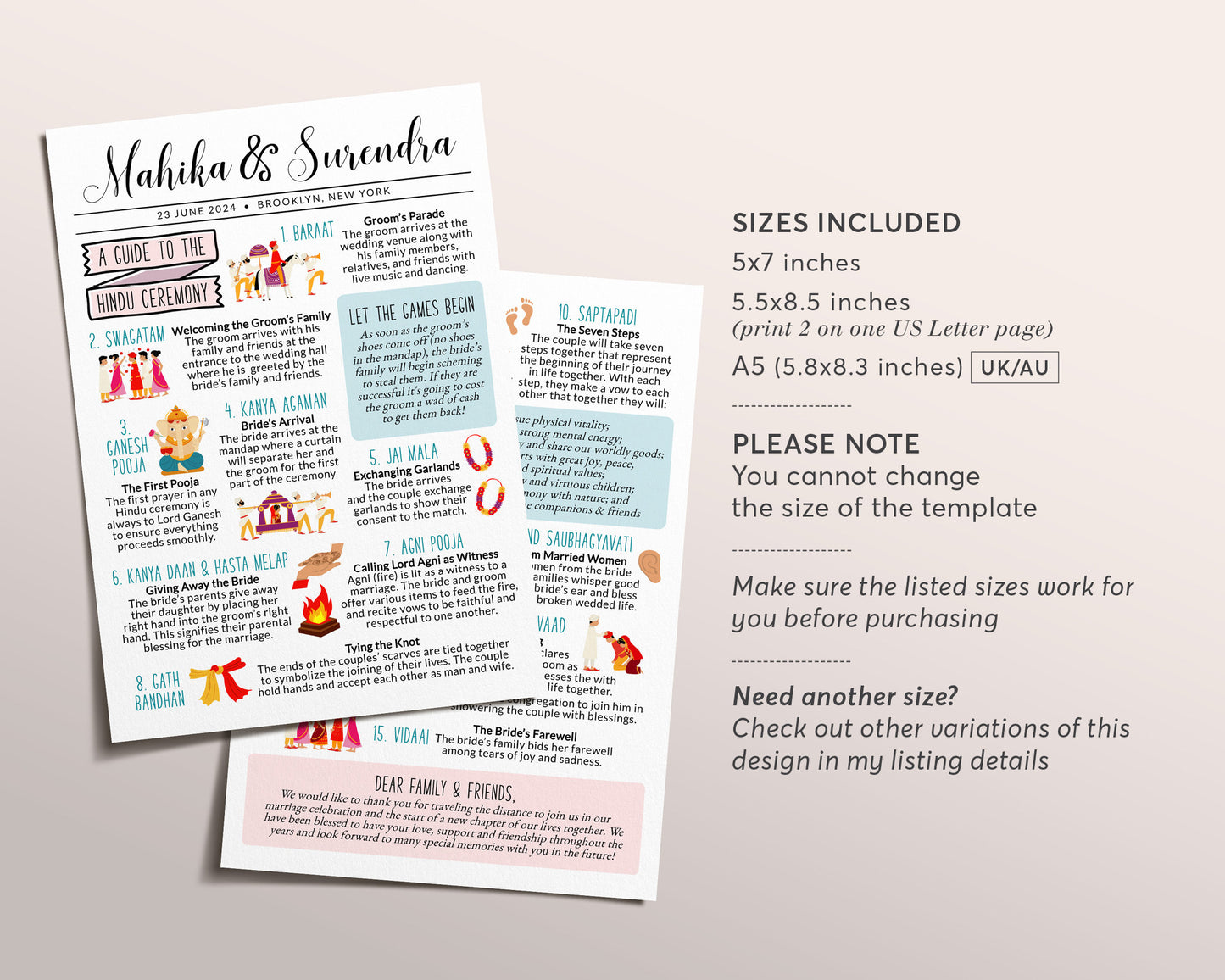 Hindu Ceremony Program Editable Template, Hindu Wedding Program, Indian Wedding Ceremony Guide, Unique Indian Wedding Invitation, Jai Mala