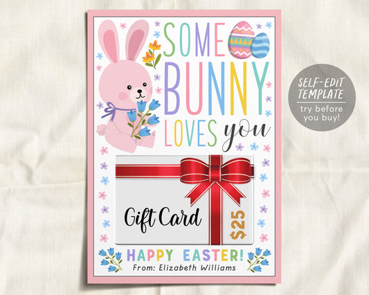 Easter Bunny Gift Card Holder Editable Template, Easter Gift Basket Filler, Pastel Spring Rabbit Coffee Gift Card Holder Teacher PTO PTA