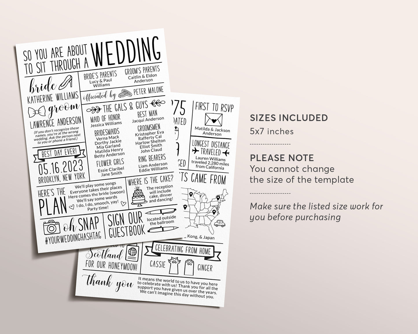 Infographic Wedding Program Editable Template, Black And White Reception Program, Wedding Program Printable, Unique Fun Ceremony Program