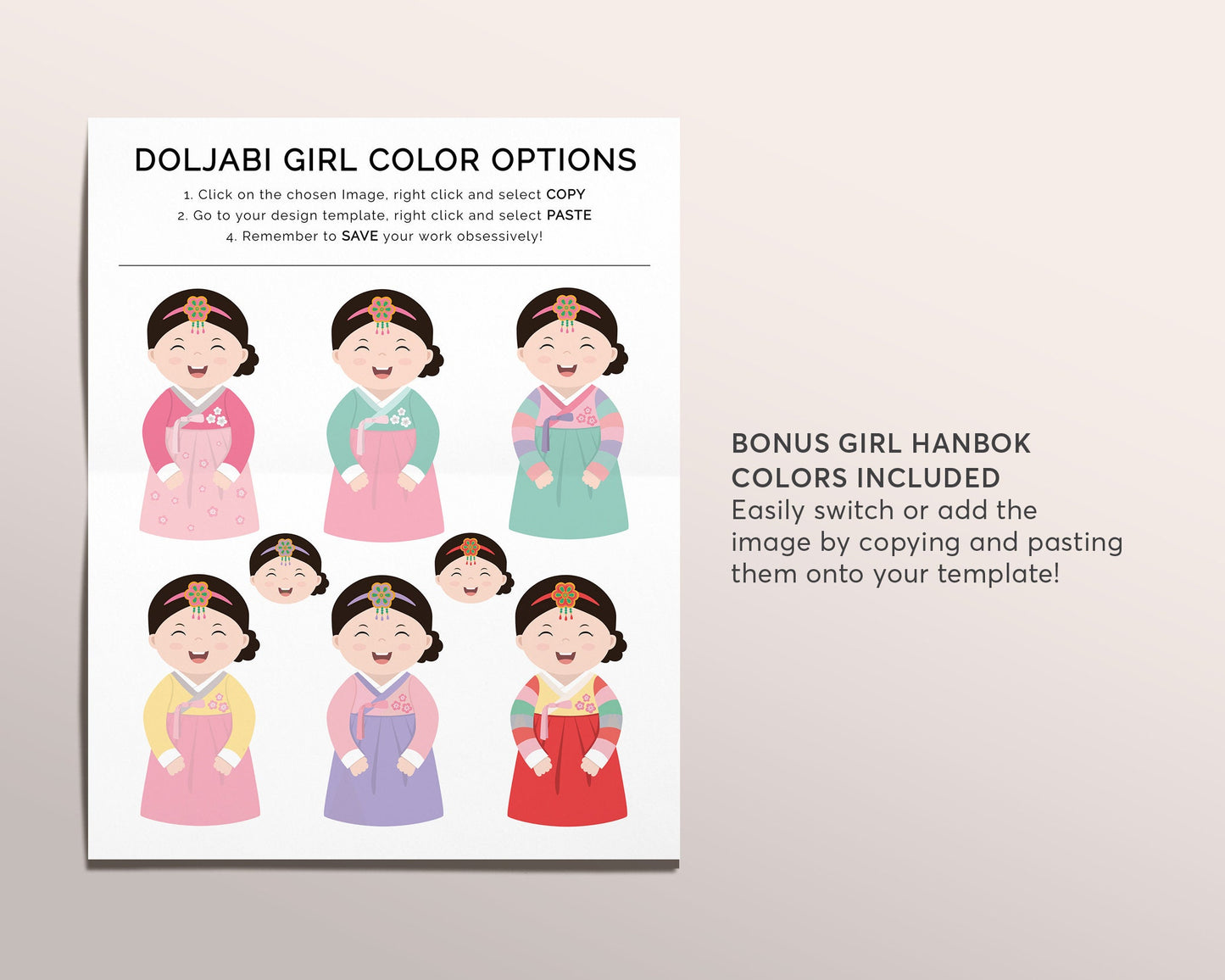 Korean Milestone First Birthday Sign GIRL Editable Template, Doljanchi Dol Dohl Doljabi Hanbok Stats Board 1st Birthday Party Poster