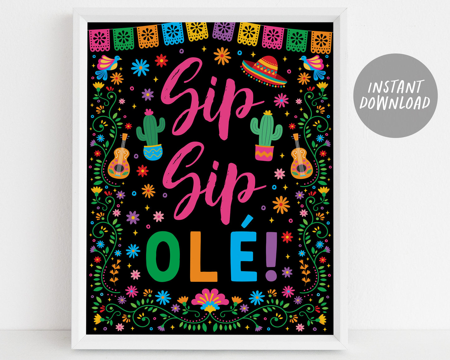 Fiesta Party Signs BUNDLE For Birthday, Mexican Theme Cinco de Mayo Signage, Taco Churro Bar Food Table Sign, Sip Sip Ole, Muchas Gracias