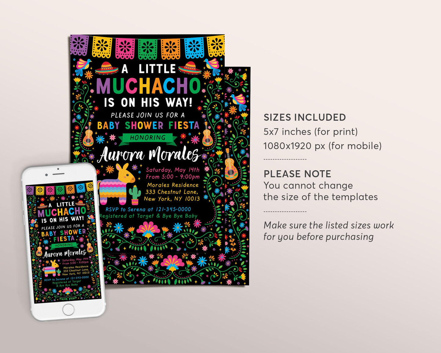 Fiesta Baby Shower Invitation Editable Template, Mexican Fiesta Theme Muchacho Muchacha Couples Coed Shower Sprinkle Party, Cinco De Mayo