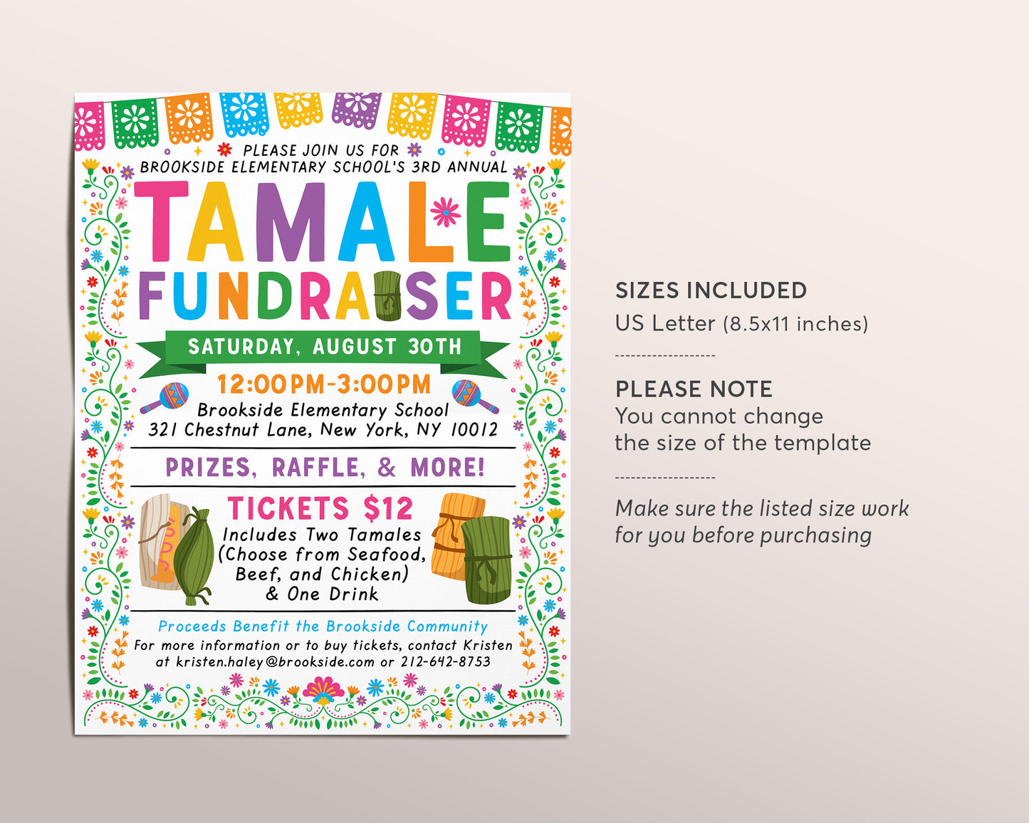 Tamale Fundraiser Flyer Editable Template, Fiesta Mexican Night Dinner Charity, Church Community PTO PTA School Benefit Event Youth Sports