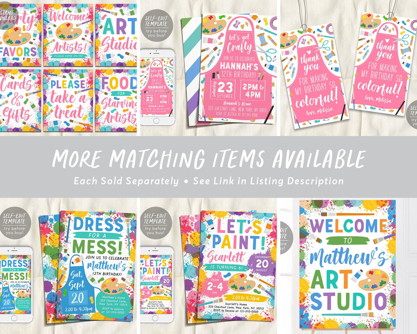 Craft Birthday Party Invitation Editable Template, Summer Craft Art Party, Crafting Theme Birthday, Dress for a Mess Painting Invite Evite