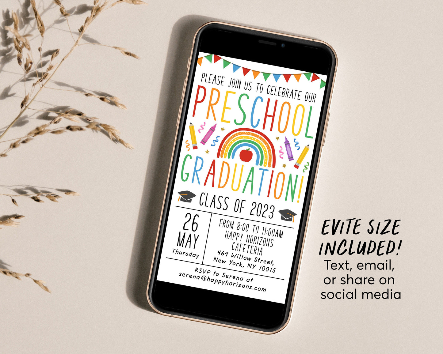 Preschool Graduation Invitation Editable Template, Pre-K Kindergarten Class Graduation Announcement, Graduation Ceremony Invite Evite