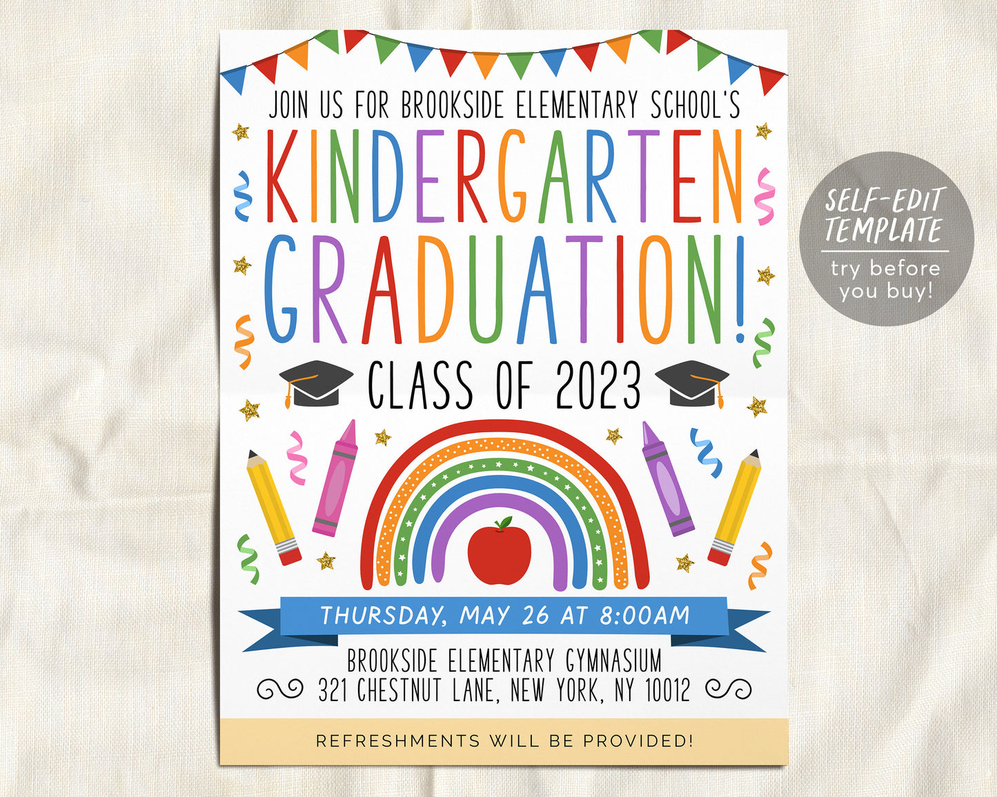 Kindergarten Graduation Ceremony BUNDLE Editable Template, Class Graduation Program, Preschool Announcement Invitation Invite, PreK Flyer