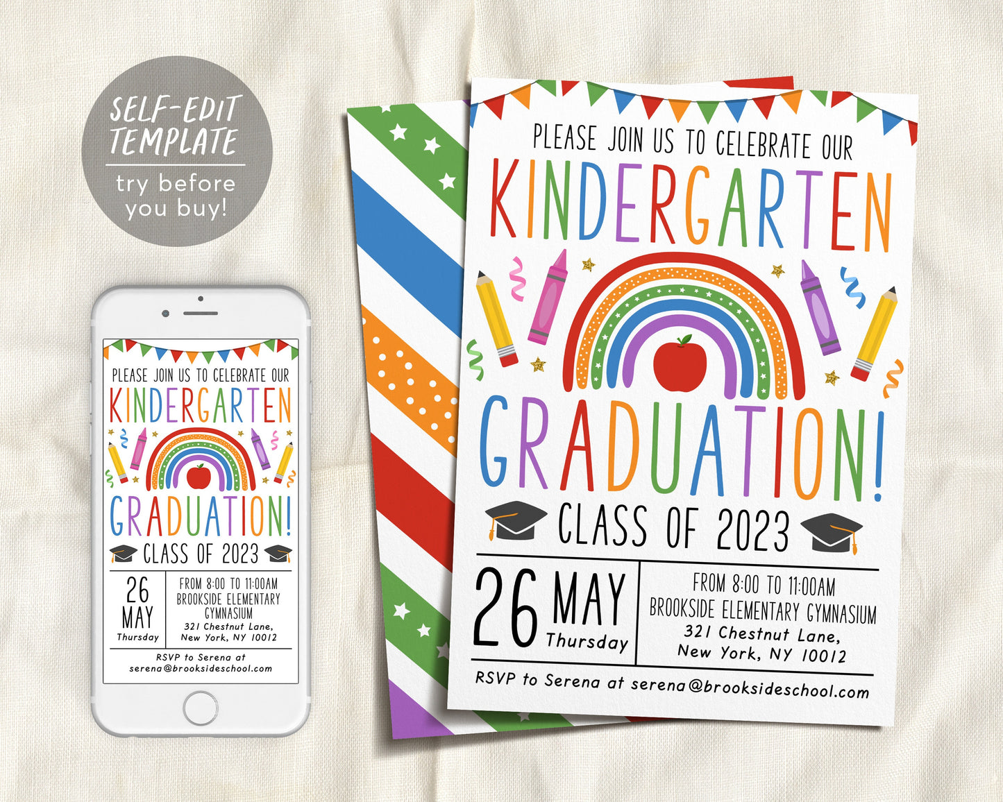 Kindergarten Graduation Ceremony BUNDLE Editable Template, Class Graduation Program, Preschool Announcement Invitation Invite, PreK Flyer
