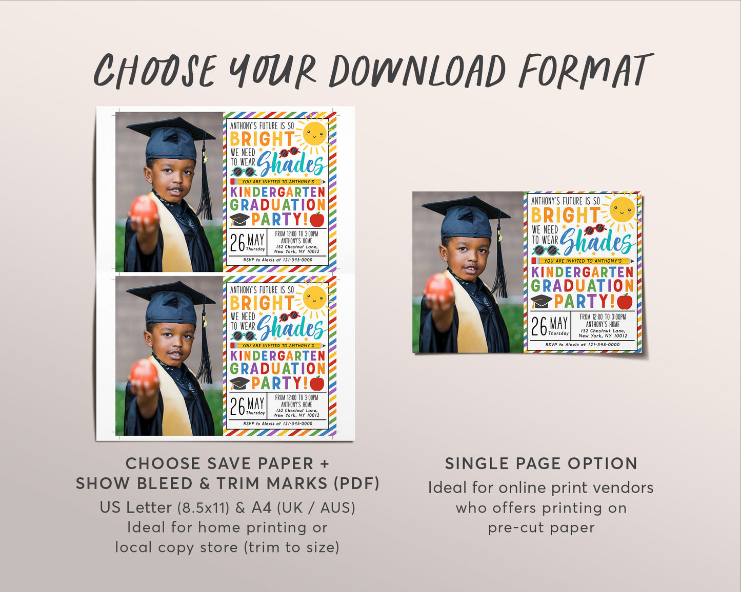 Kindergarten Graduation Party Invitation With Photo Editable Template, Preschool Class Ceremony Announcement Invite, Our Future is Bright
