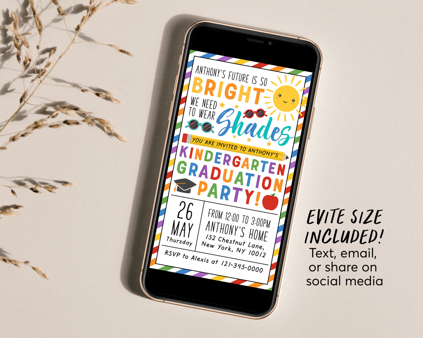Kindergarten Graduation Party Invitation With Photo Editable Template, Preschool Class Ceremony Announcement Invite, Our Future is Bright