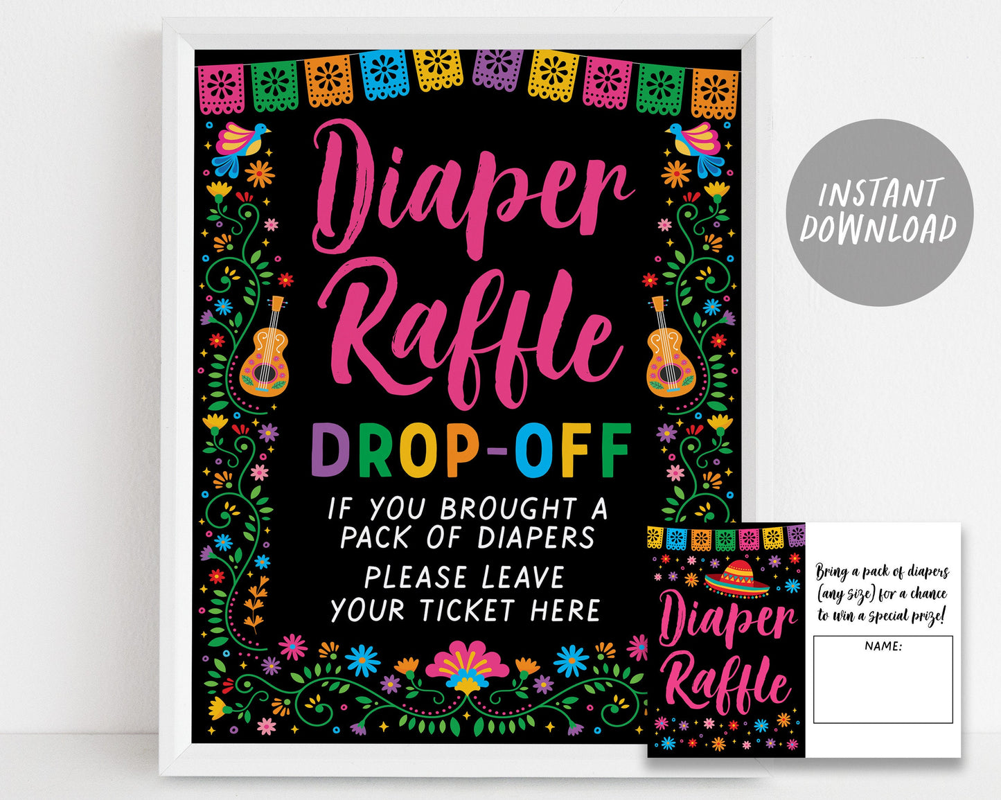 Fiesta Party Signs BUNDLE For Baby Shower, Mexican Theme Diaper Raffle Games, Guess How Many Hot Tamales, Momosa Mimosa Taco Food Table Sign