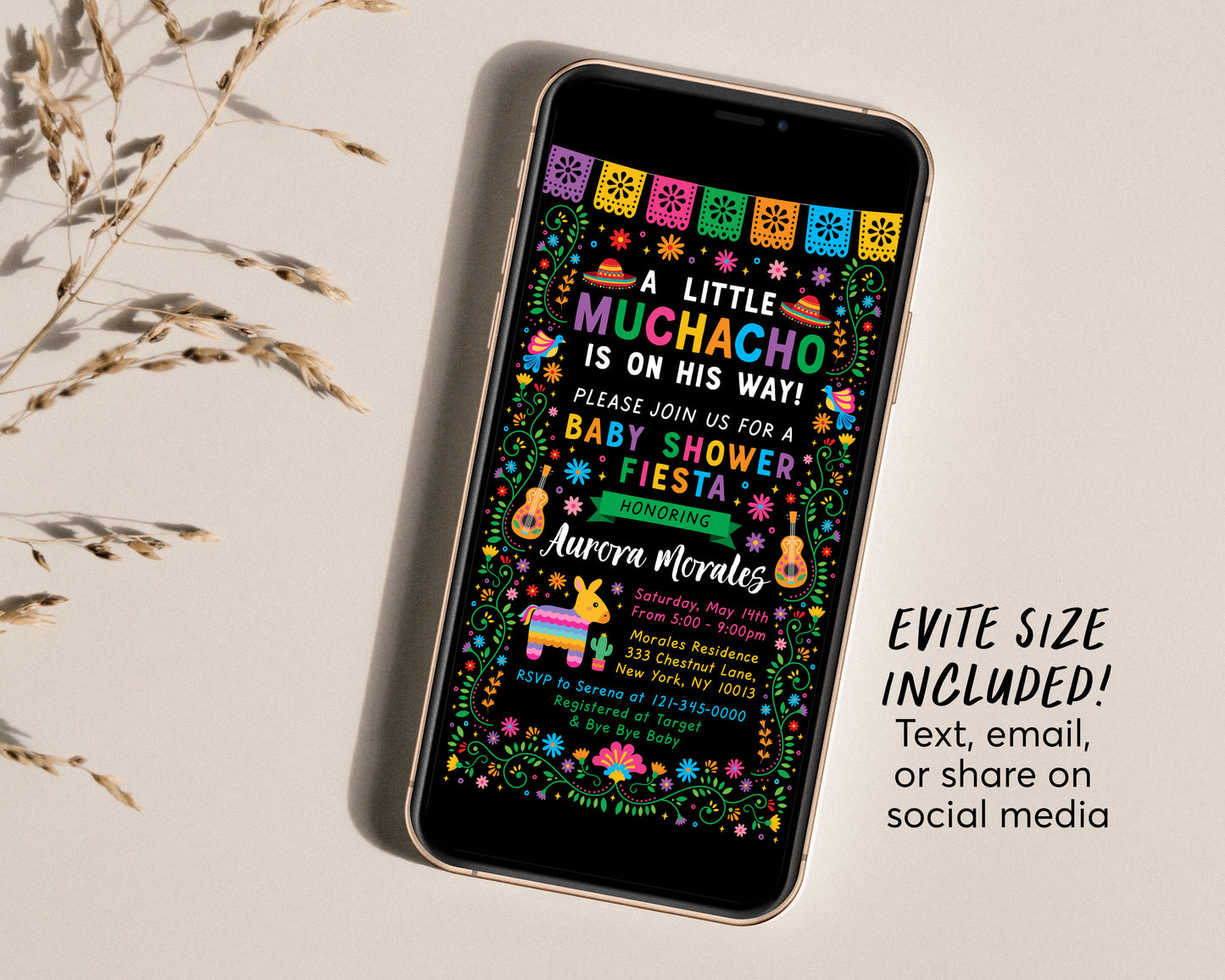 Fiesta Baby Shower Invitation Editable Template, Mexican Fiesta Theme Muchacho Muchacha Couples Coed Shower Sprinkle Party, Cinco De Mayo