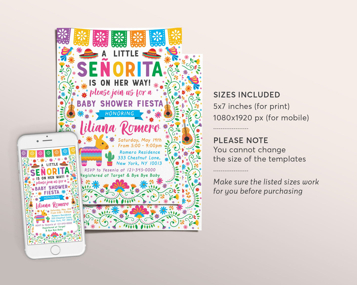 Fiesta Baby Shower Invitation Editable Template, A little Senorita Mexican Fiesta Theme Couples Coed Shower Sprinkle Party, Cinco De Mayo