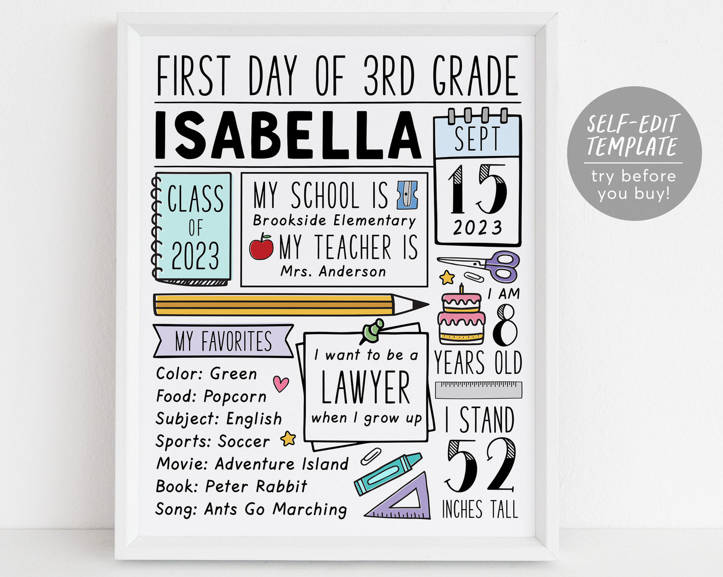 First Or Last Day Of School Sign Editable Template, First Day Of Preschool, 1st Day Of Kindergarten, 1st 2nd 3rd Grade, Back to School