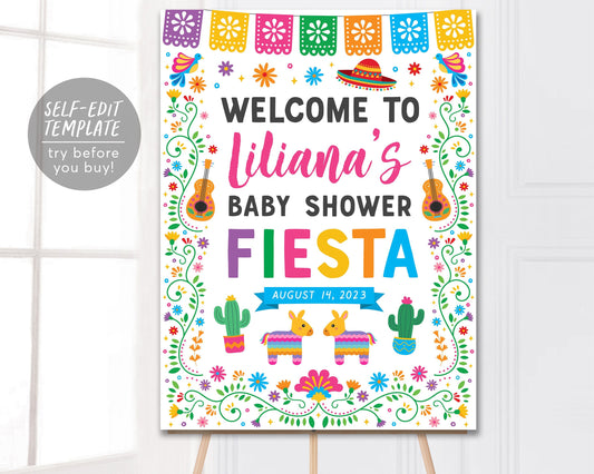 Fiesta Baby Shower Welcome Sign Editable Template, Mexican Theme Sprinkle Coed Couples Shower Poster, Cactus Succulent Piñata Signage