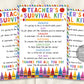 Teacher Survival Kit Editable Template, Teacher Appreciation Week Thank You Gift Tags, Back to School End of Year Gift PTA PTO Printable