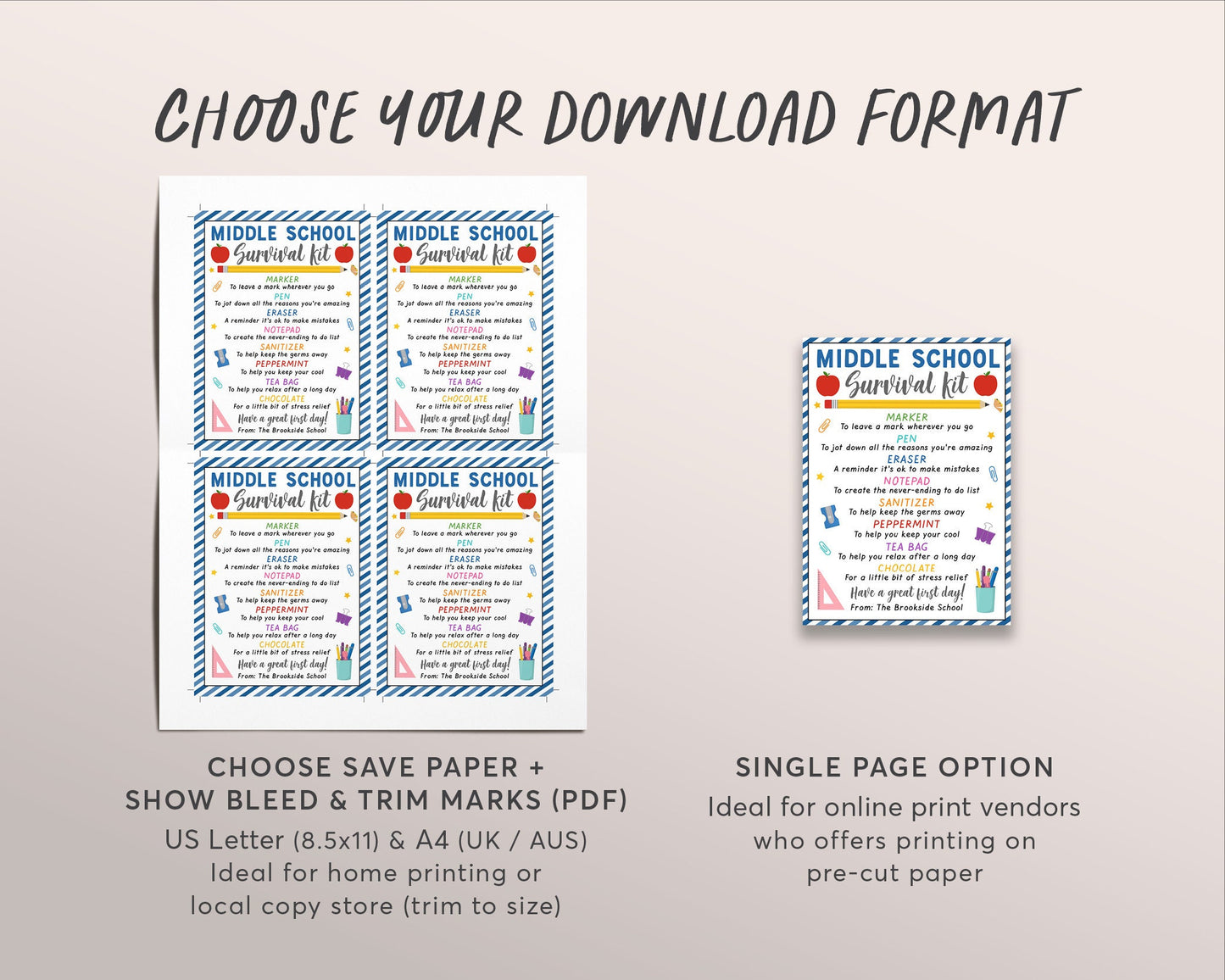 Middle School Student Survival Kit Gift Tags Editable Template, Back To School Gift For Teachers Staff Students, 6th 7th 8th Grade