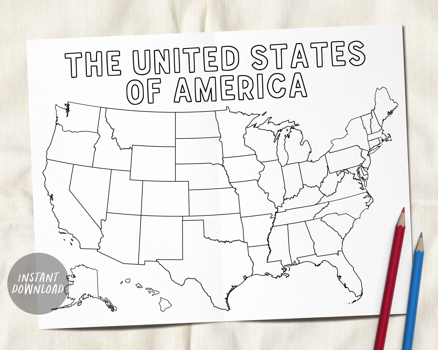 United States Map Coloring Page, States Classroom Coloring Sheet Activity, USA US Sales Map Printable, Geography Print, Goal Tracker Map