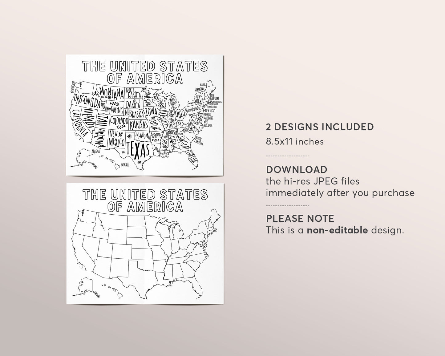 United States Map Coloring Page, States Classroom Coloring Sheet Activity, USA US Sales Map Printable, Geography Print, Goal Tracker Map