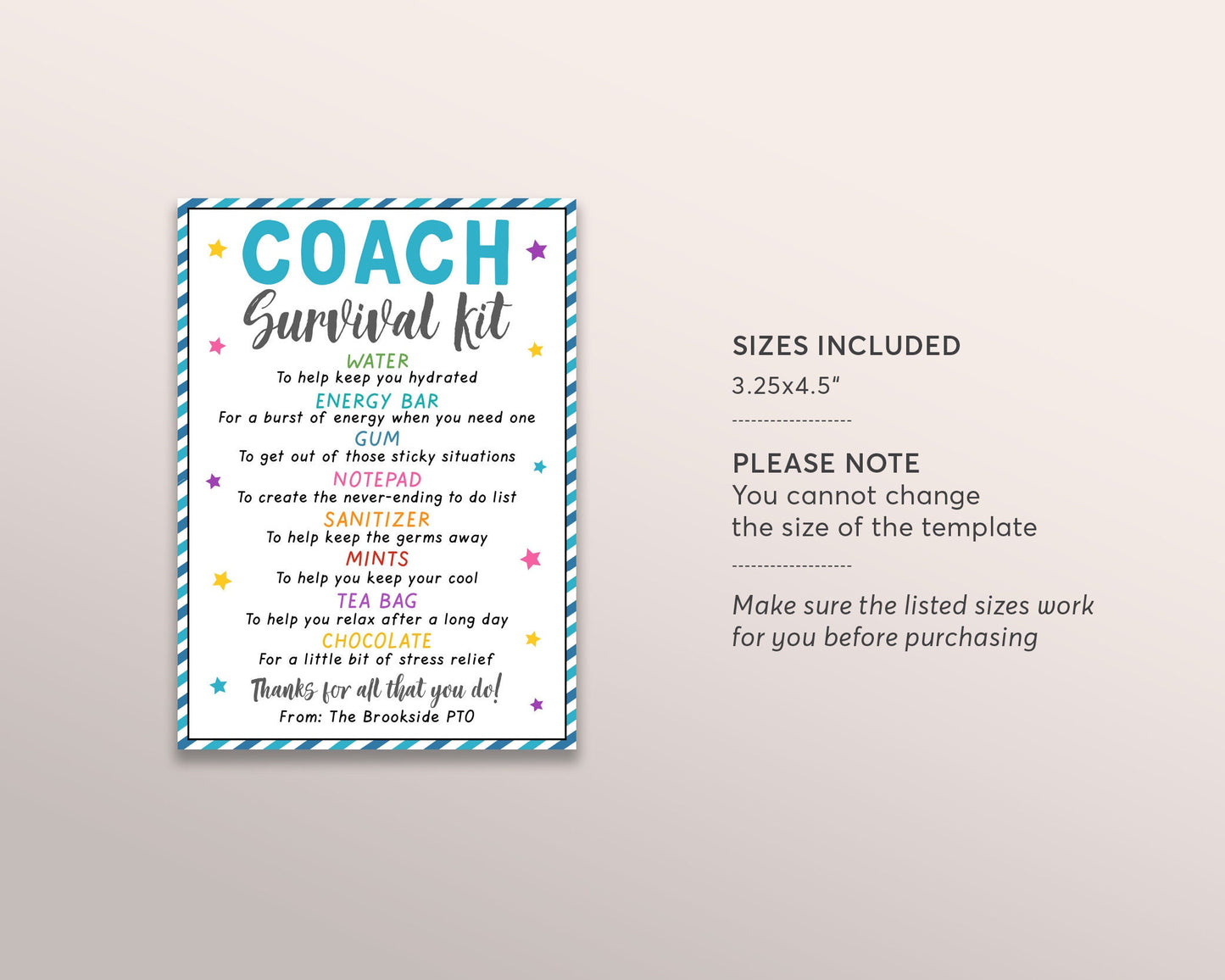 Coach Survival Kit Gift Tags Editable Template, Assistant Coach Gift Idea, Dance Sports Football Snack Treat Tags Coach Appreciation