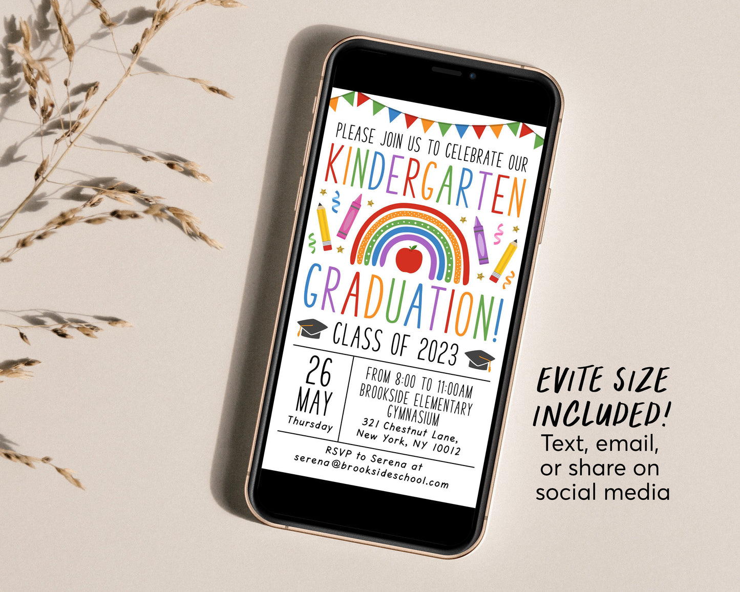 Kindergarten Graduation Invitation Editable Template, Preschool Class Graduation Announcement, Graduation Ceremony Invite Digital Evite