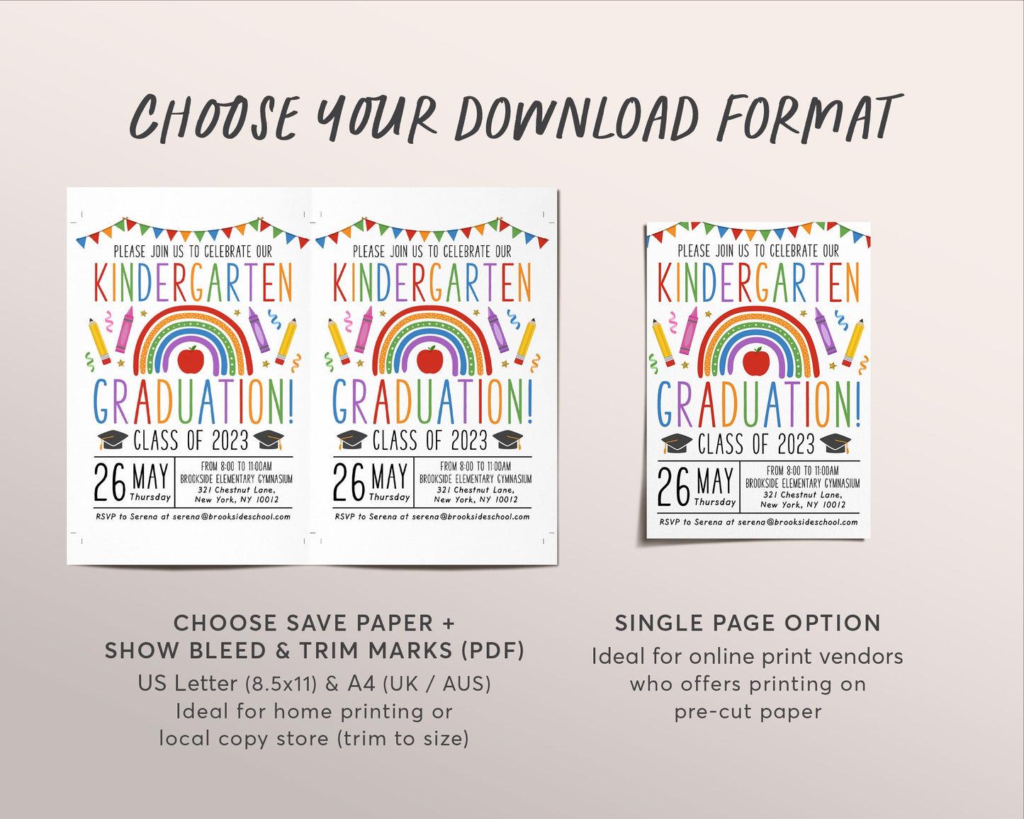 Kindergarten Graduation Invitation Editable Template, Preschool Class Graduation Announcement, Graduation Ceremony Invite Digital Evite