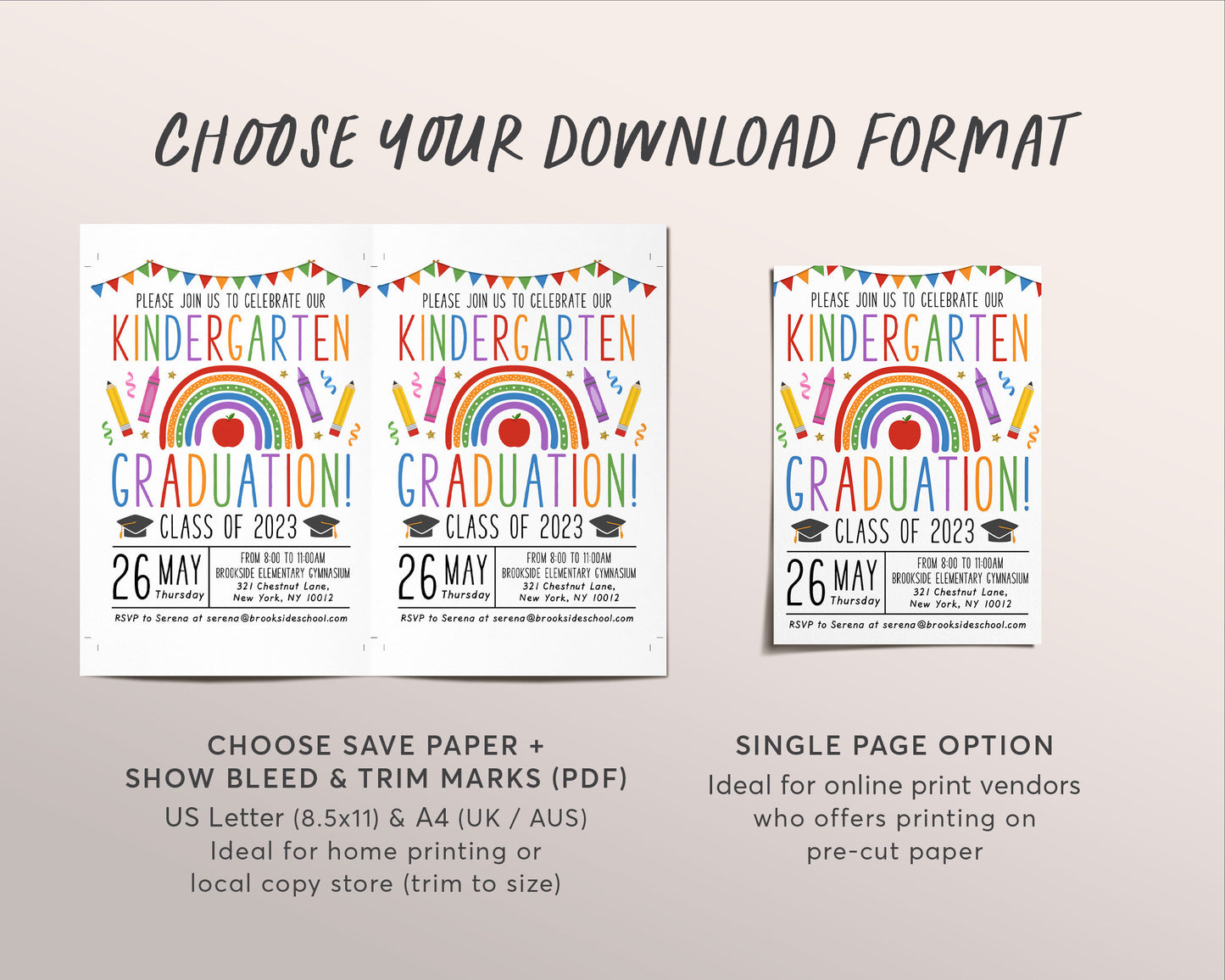 Kindergarten Graduation Ceremony BUNDLE Editable Template, Class Graduation Program, Preschool Announcement Invitation Invite, PreK Flyer