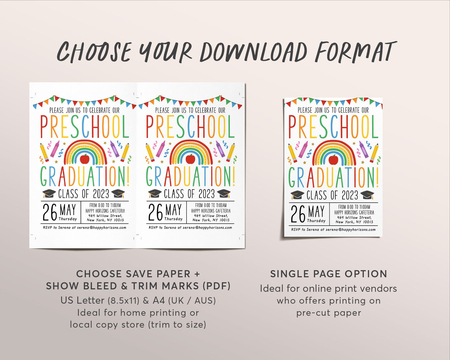 Preschool Graduation Invitation Editable Template, Pre-K Kindergarten Class Graduation Announcement, Graduation Ceremony Invite Evite