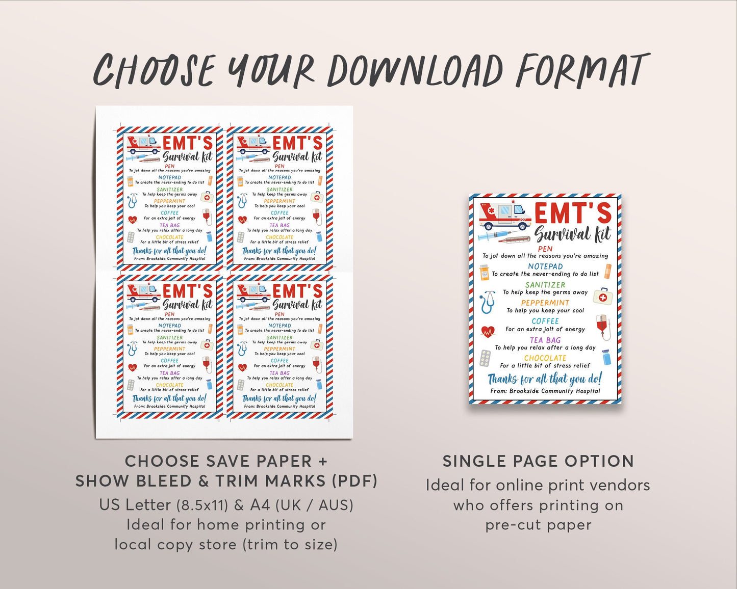 EMT Survival Kit Gift Tags Editable Template, EMT'S Appreciation Thank You, Ambulance Driver Medical Enforcement Staff Appreciation Week