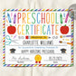 Preschool Graduation Certificate Editable Template, PreK Kindergarten Diploma Certificate of Completion, Last Day of Preschool Sign