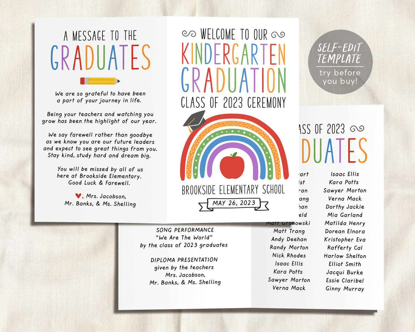 Kindergarten Graduation Ceremony BUNDLE Editable Template, Class Graduation Program, Preschool Announcement Invitation Invite, PreK Flyer