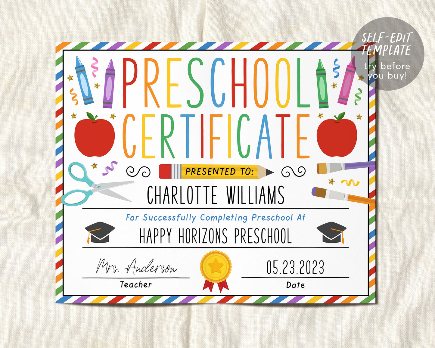 Preschool Graduation Ceremony BUNDLE Editable Template, Pre-K Kindergarten Class Graduation Certificate, Graduation Ceremony Invite Evite