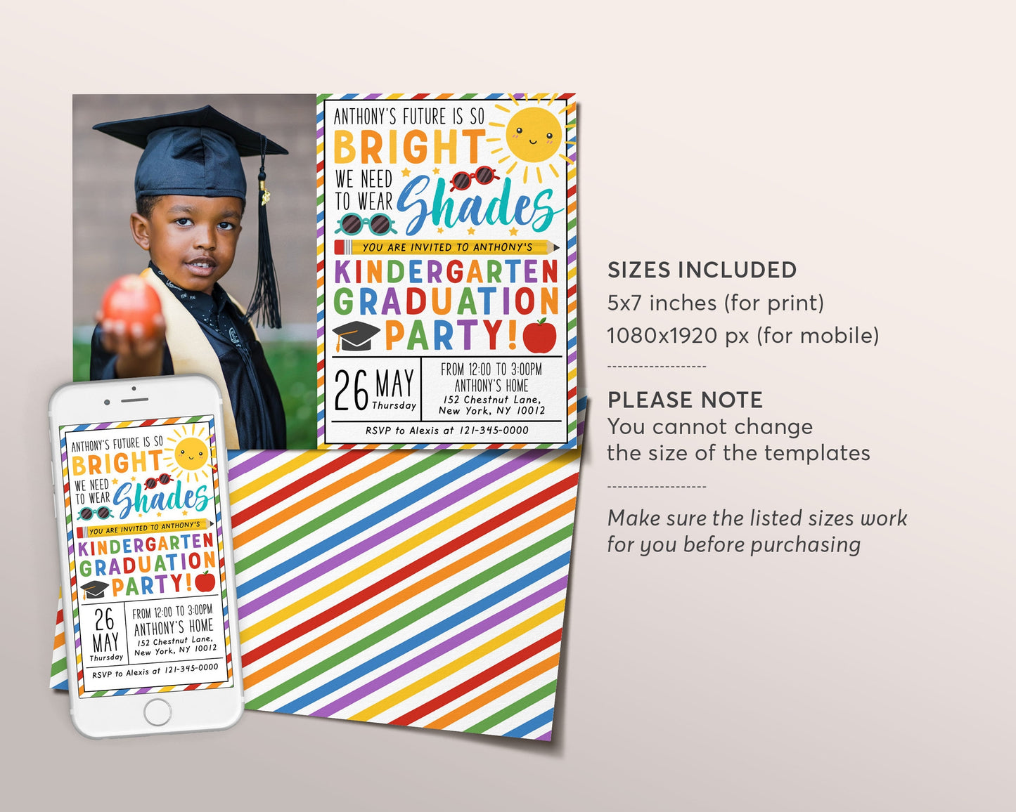 Kindergarten Graduation Party Invitation With Photo Editable Template, Preschool Class Ceremony Announcement Invite, Our Future is Bright