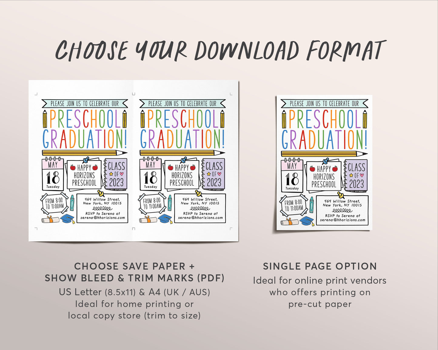 Preschool Graduation Invitation Editable Template, Pre-K Kindergarten Class Graduation Announcement, Graduation Ceremony Invite Evite