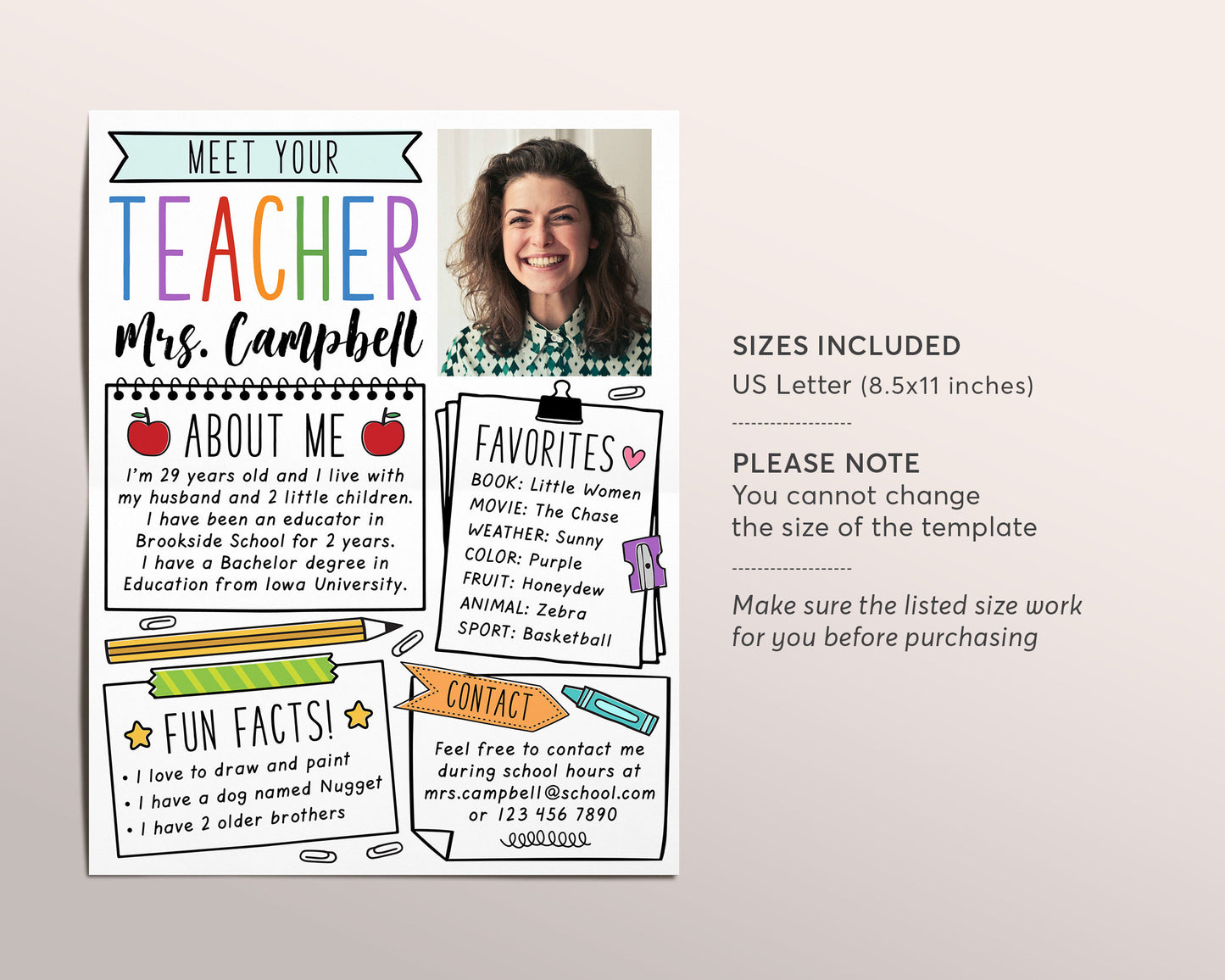 Meet The Teacher Editable Template, Back To School Welcome Letter Printable Start of School Elementary Newsletter Parent Communication Form