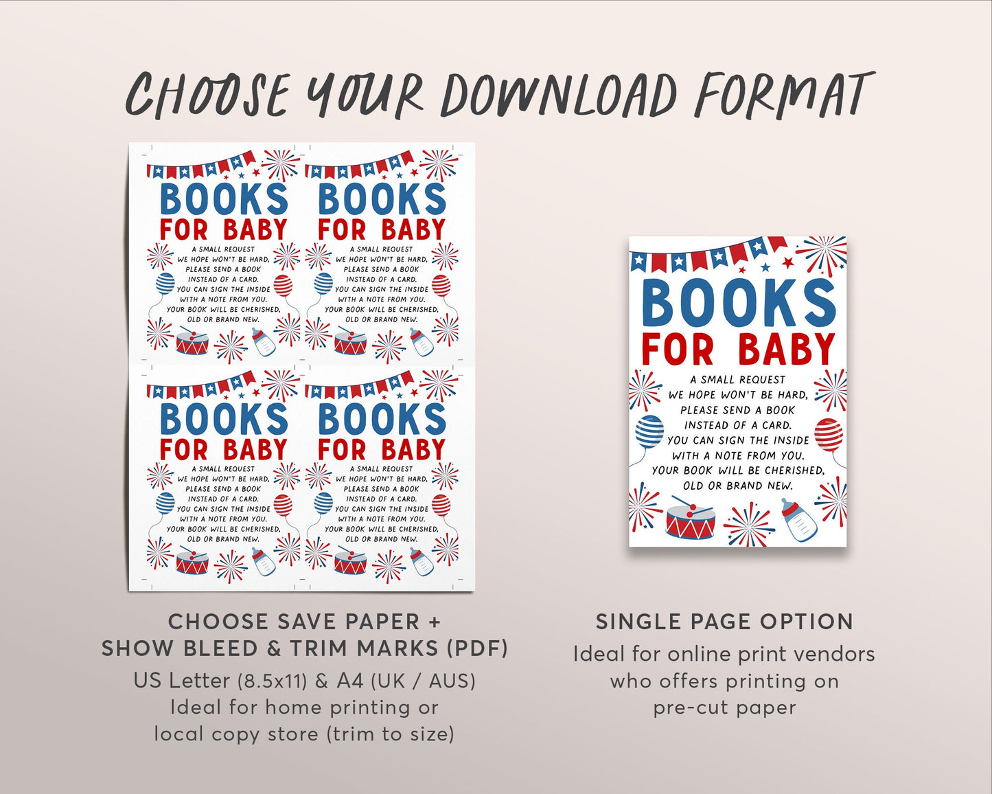 4th of July Gender Reveal Party BUNDLE Suite Set Editable Template, Fourth of July Baby Shower Invitation, Book Request Diaper Raffle