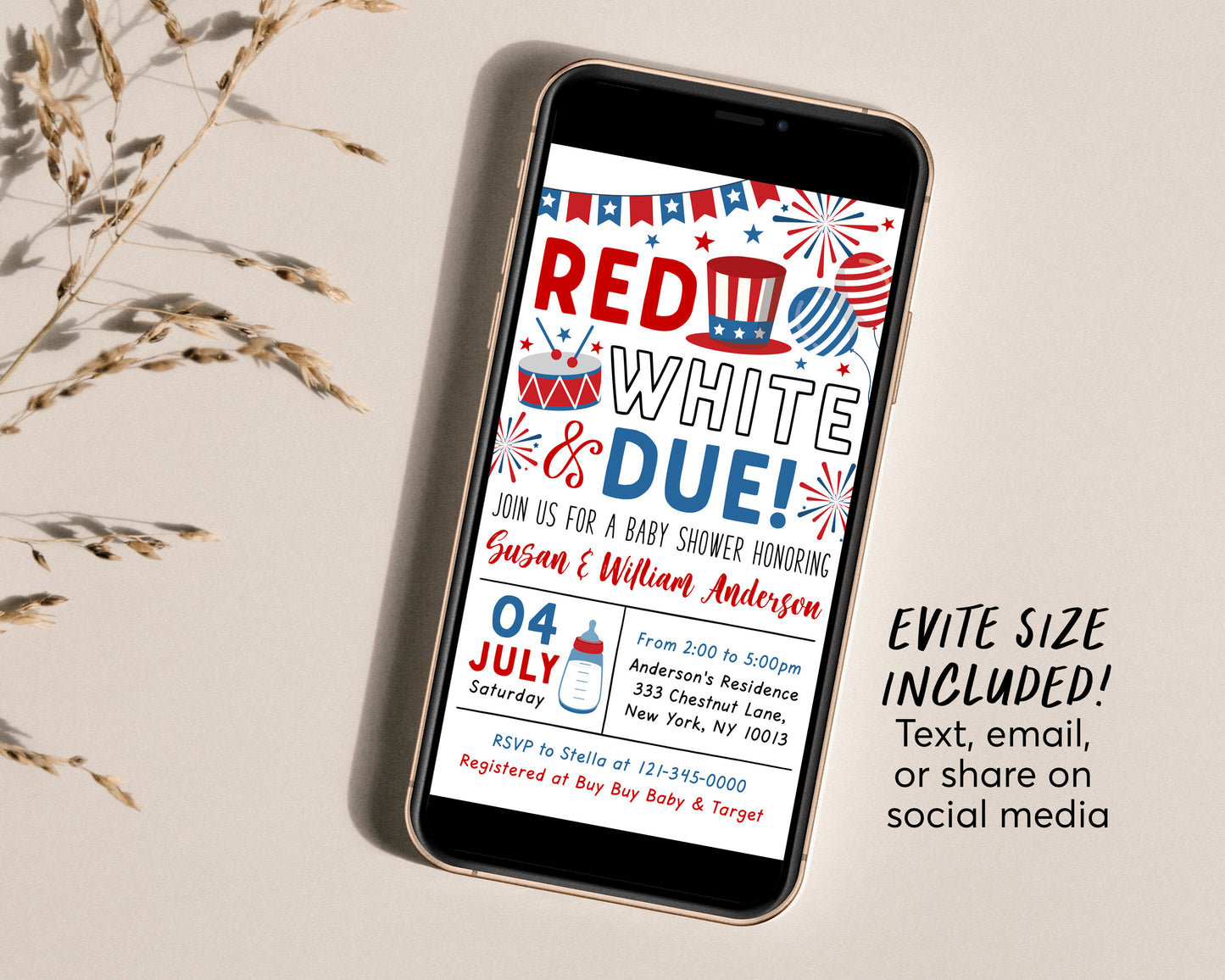 4th of July Gender Reveal Party BUNDLE Suite Set Editable Template, Red White and Due Baby Shower Invitation, Book Request Diaper Raffle
