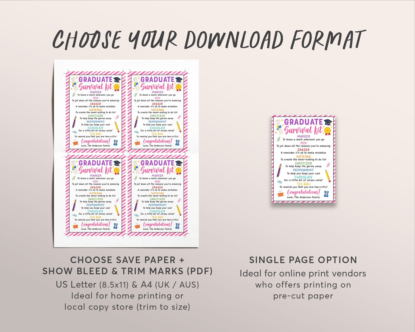 New Graduate Survival Kit Tag Editable Template, Graduation Gift Idea, College Survival Kit, Going Away to College Care Package Printable