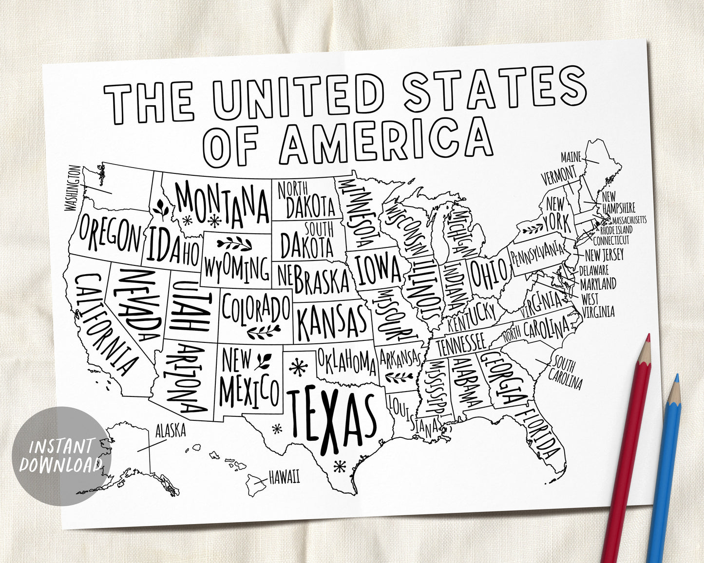 United States Map Coloring Page, States Classroom Coloring Sheet Activity, USA US Sales Map Printable, Geography Print, Goal Tracker Map