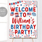 4th of July Birthday Party Welcome Sign Editable Template, Fourth of July Decorations, Independence Day Patriotic Poster Decor Printable
