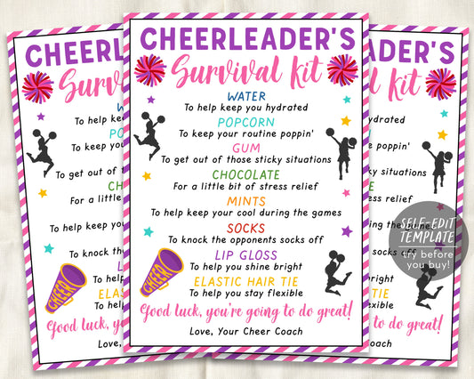 Cheer Survival Kit Gift Tags Editable Template, Cheerleader Gift Idea, Dance Cheer Squad Team, Cheerleading Tryouts, Team Appreciation
